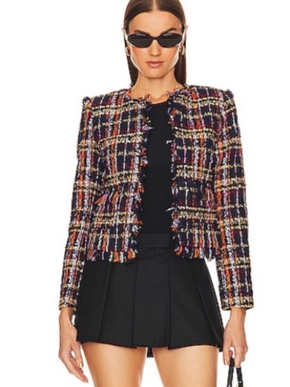 L'AGENCE Navy Multicolor Tweed Cropped Jacket